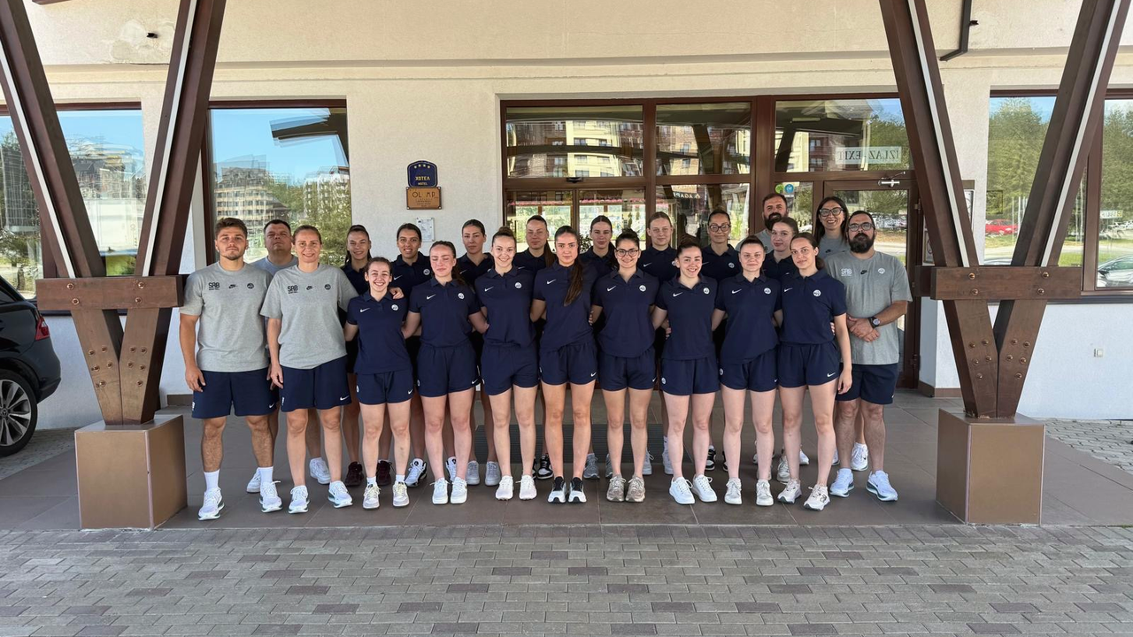 Serbia women's U20 basketball team at the official KSS camp - inline angle