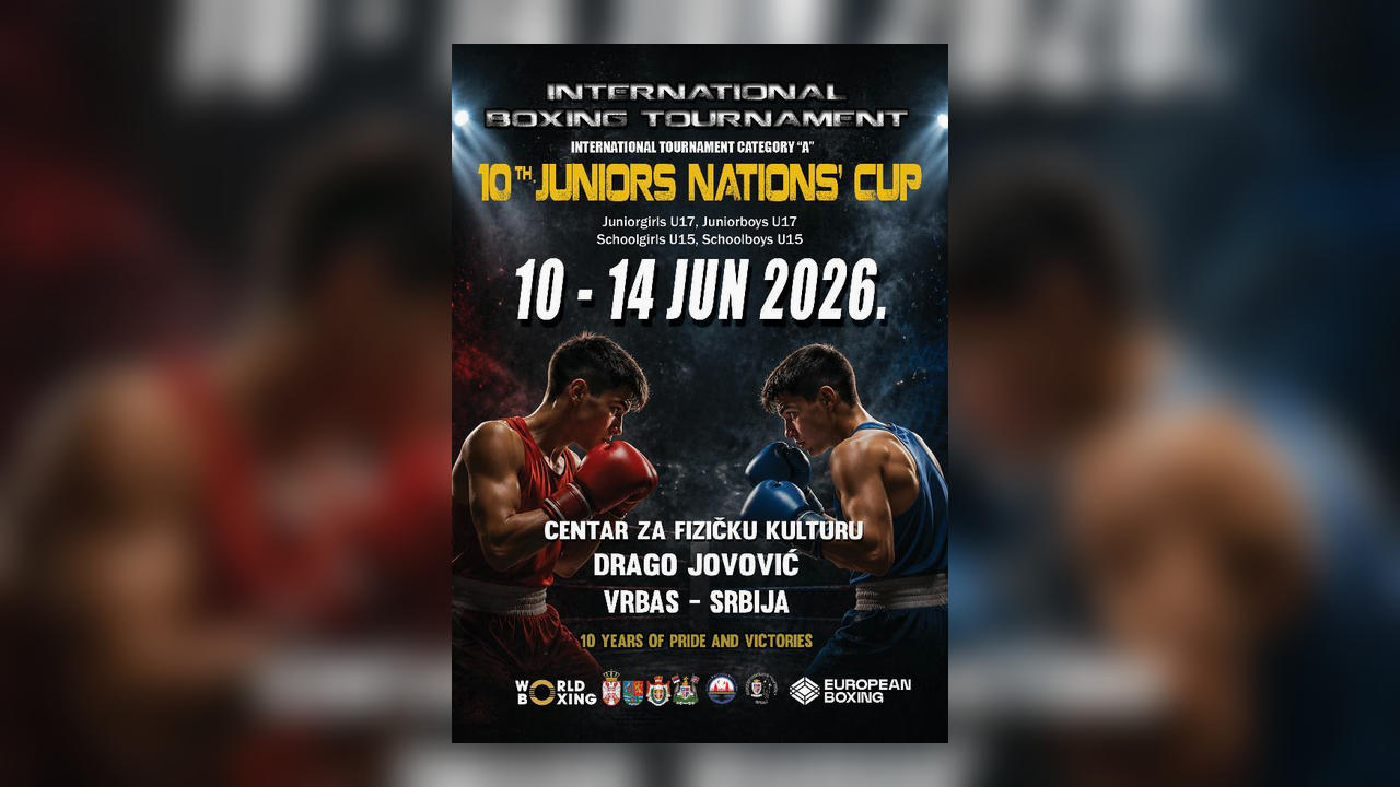 Official European Boxing poster for the Vrbas Junior Nations Cup - inline angle