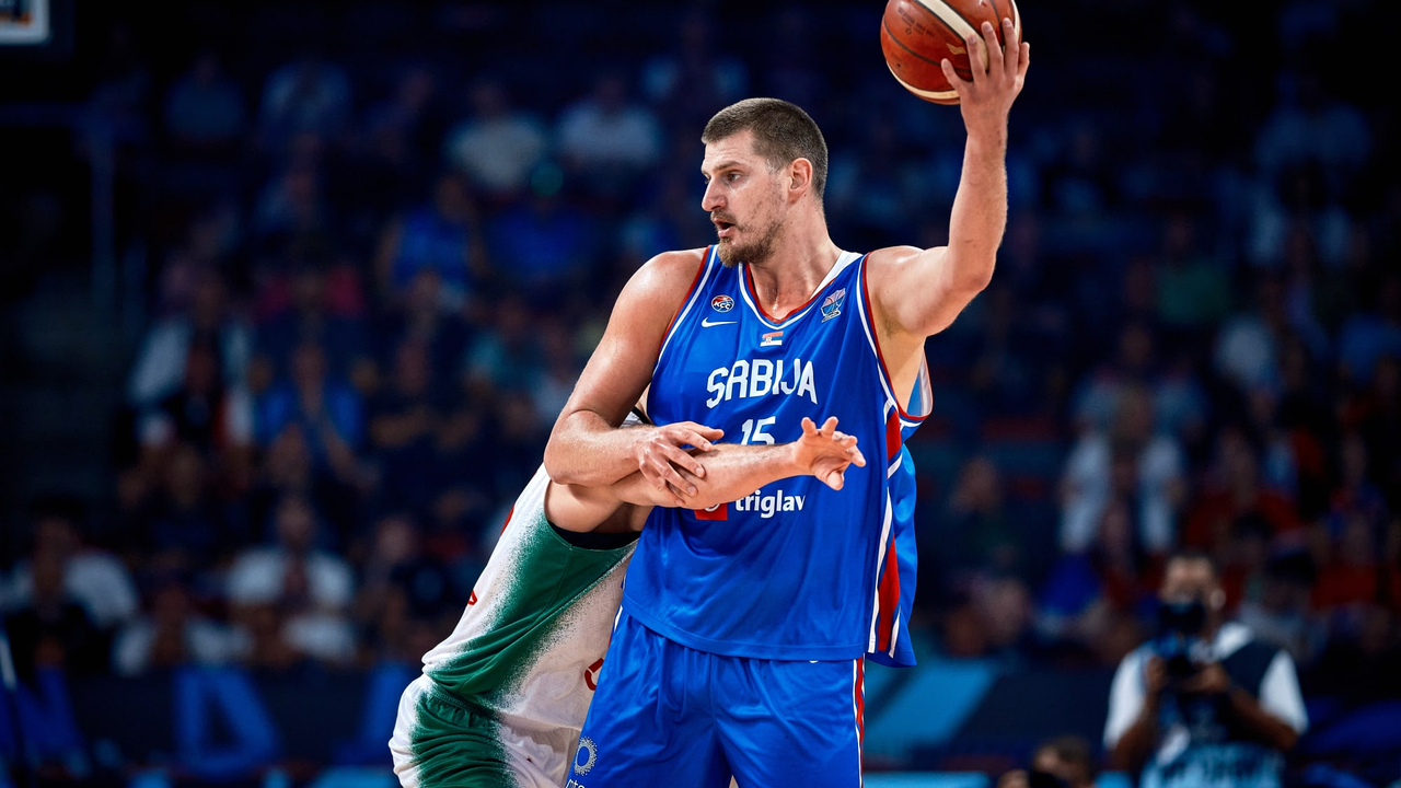 Serbia's Nikola Jokic celebrates a FIBA possession