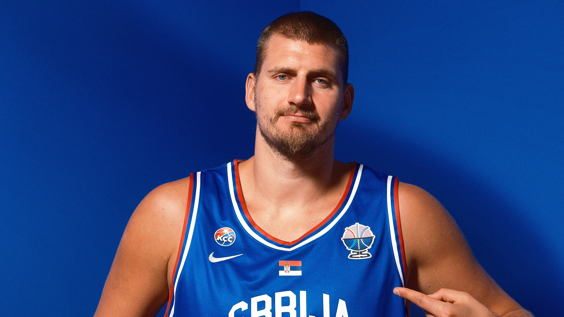 Nikola Jokic in Serbia men basketball colors