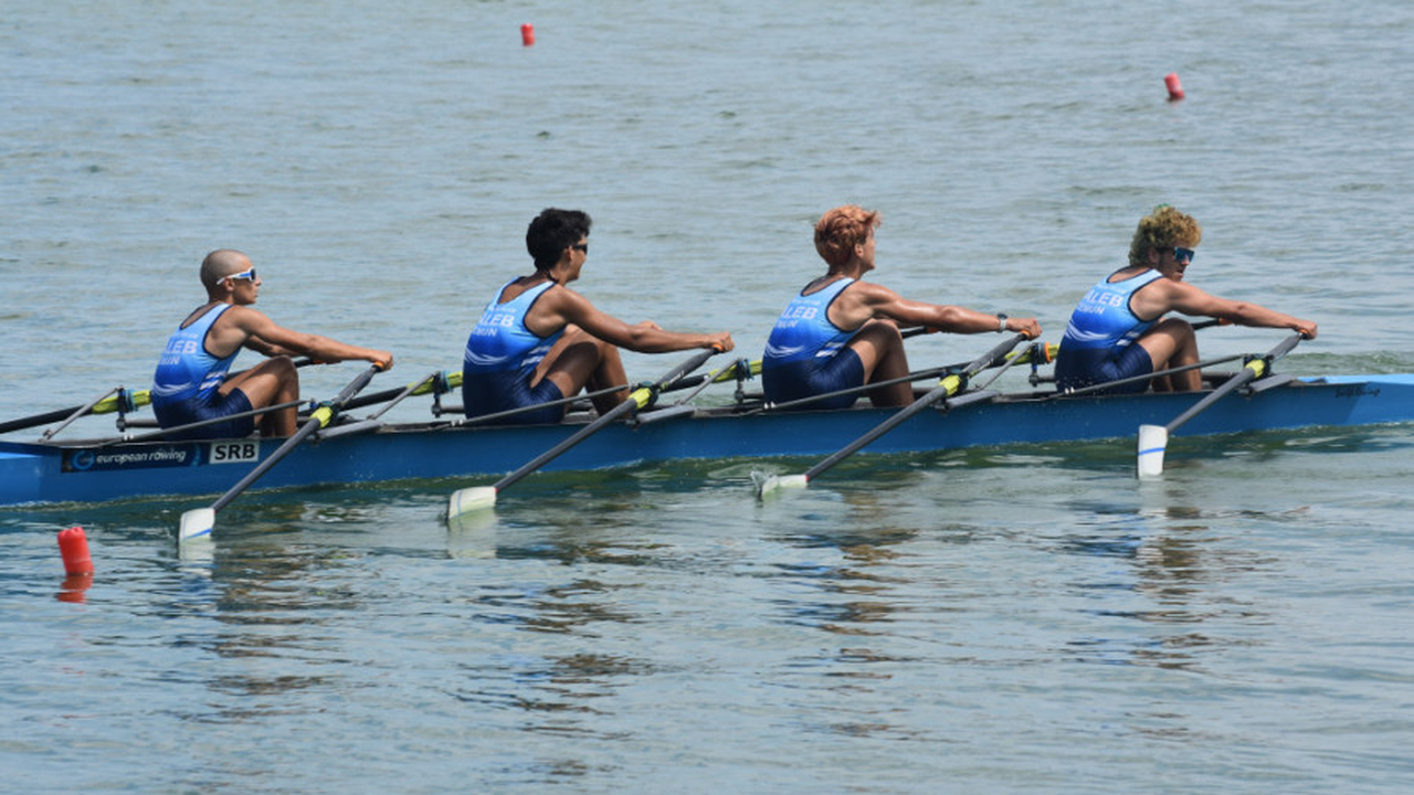 Serbian junior rowing crew racing on Lake Palic