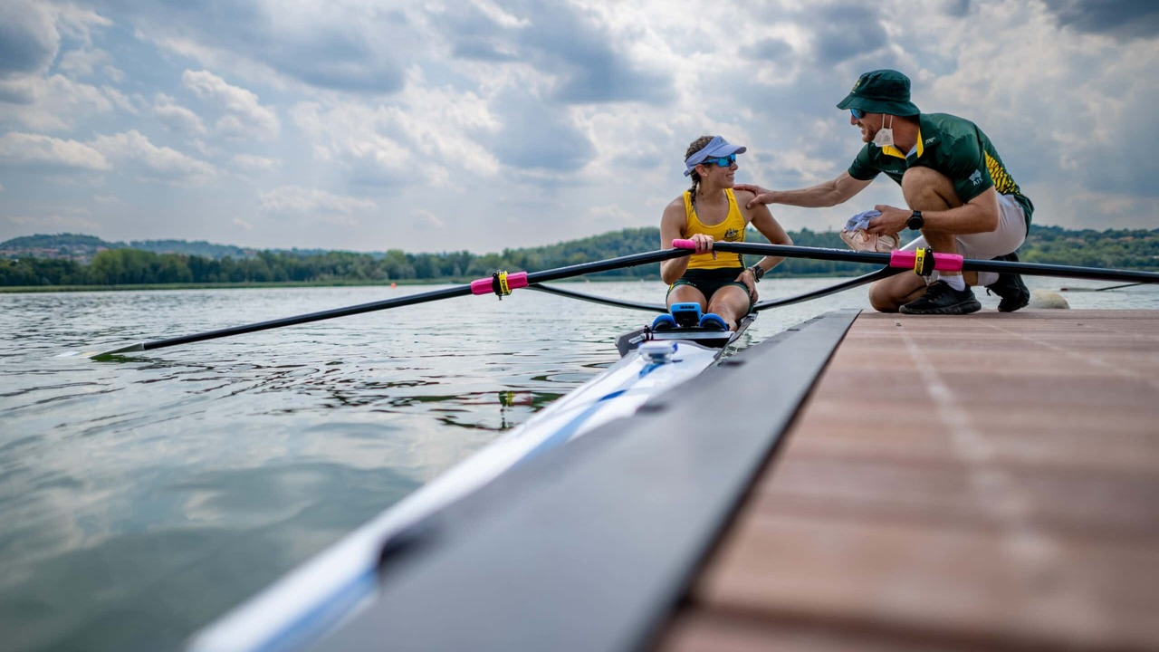 Jovana Arsić rows in a single scull