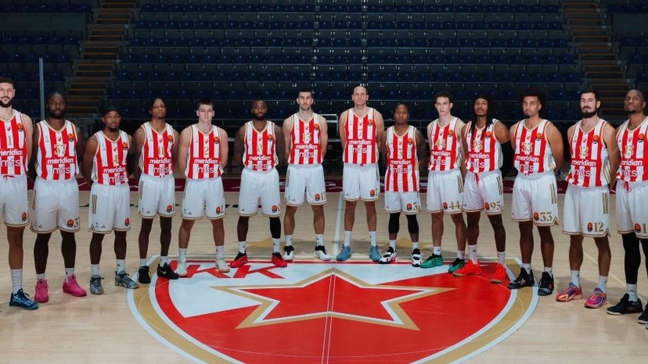 Crvena zvezda basketball players gather on the court