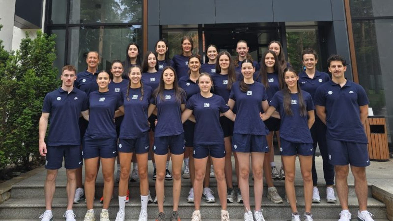 Serbia's under-18 women's basketball squad gather during preparations