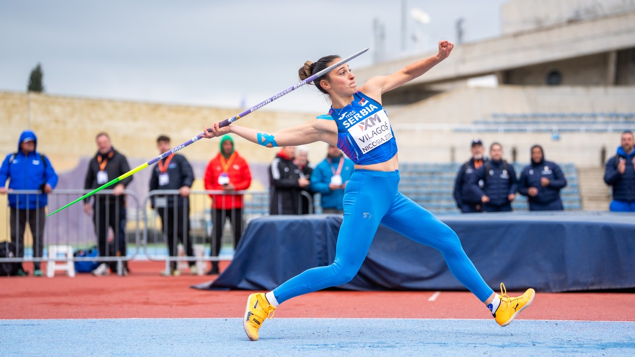 Adriana Vilagoš competes in the javelin event in Nicosia