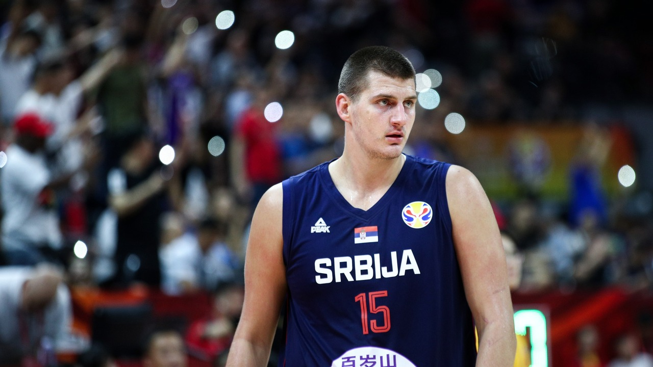 Nikola Jokic wears Serbia's national team jersey