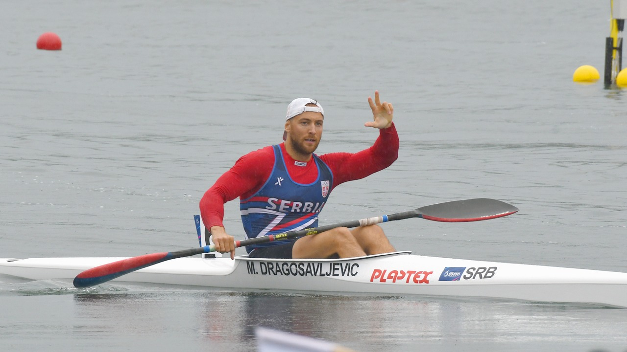A Serbian paddler competes in a K1 race