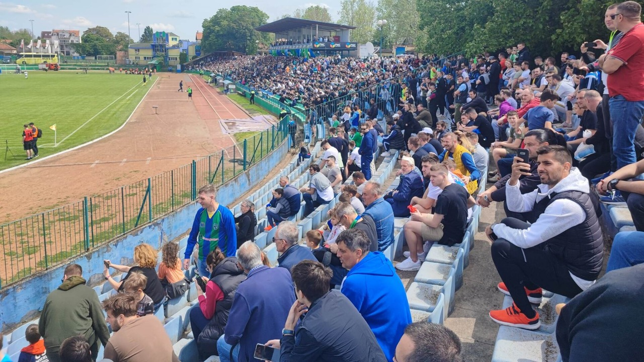 Supporters fill the stands during an OFK Beograd and Zemun match