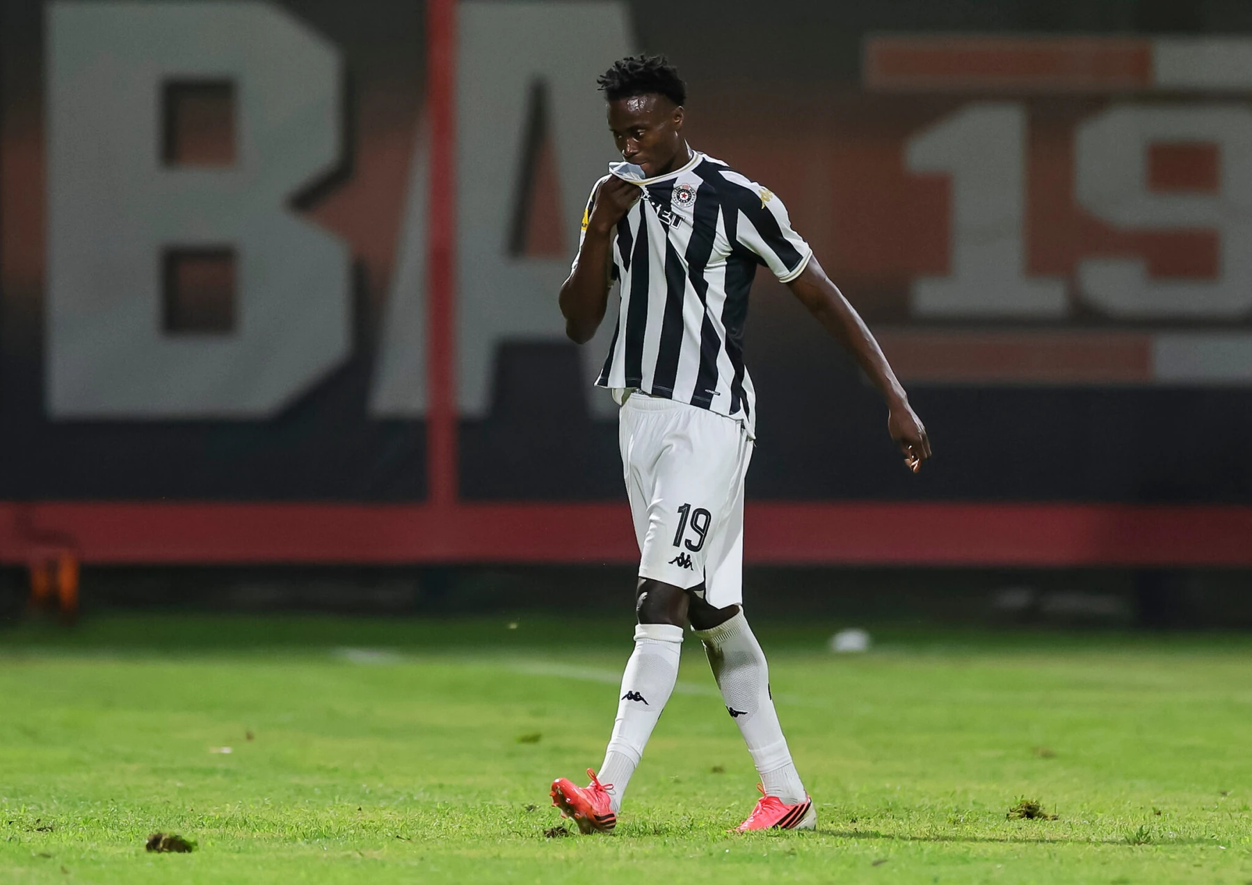 Demba Seck playing for Partizan in July. His training workload is being assessed before Vojvodina.