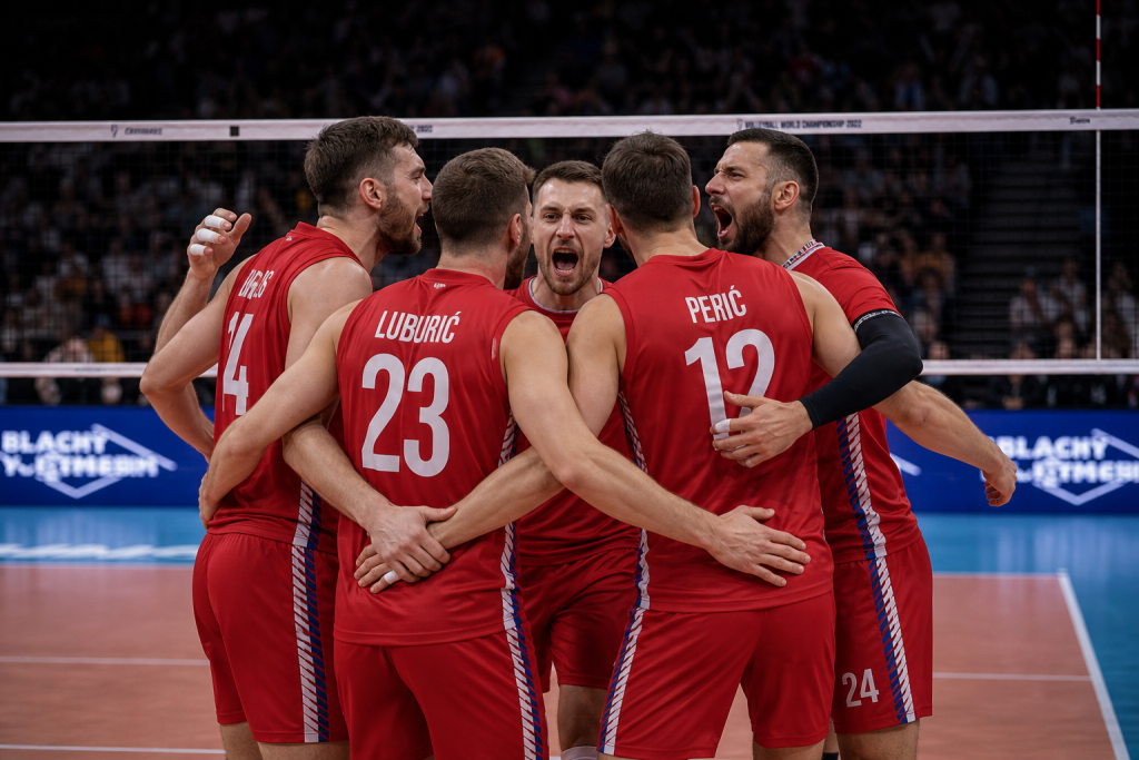 Muska odbojkaska reprezentacija Srbije slavi u timskom krugu