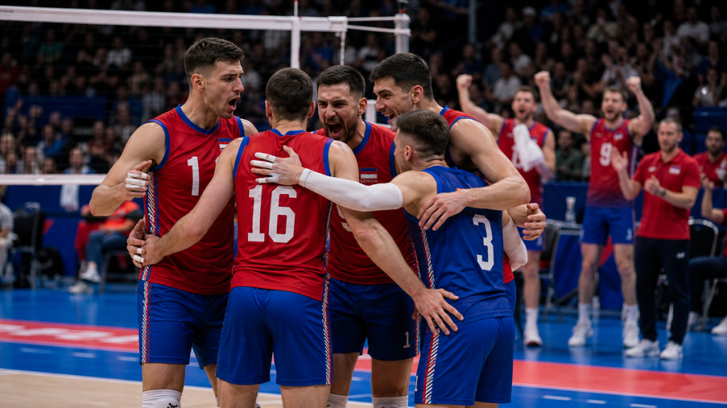 Muška odbojkaška reprezentacija Srbije slavi osvojen poen