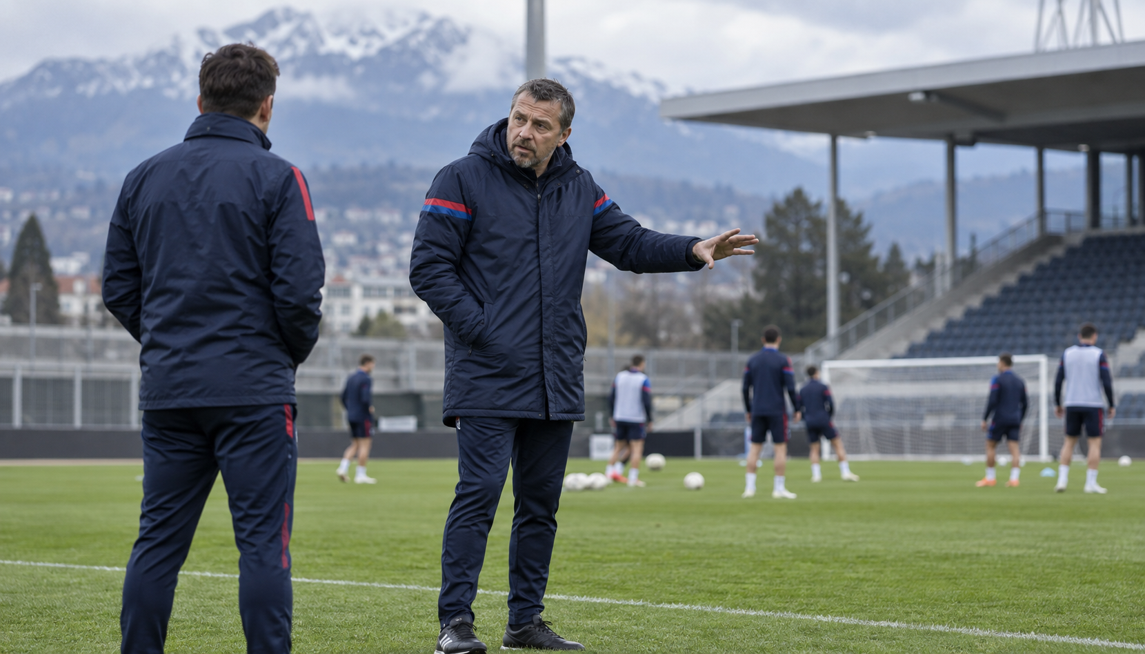 AI ilustracija: Slaviša Jokanović vodi trening u Bazelu