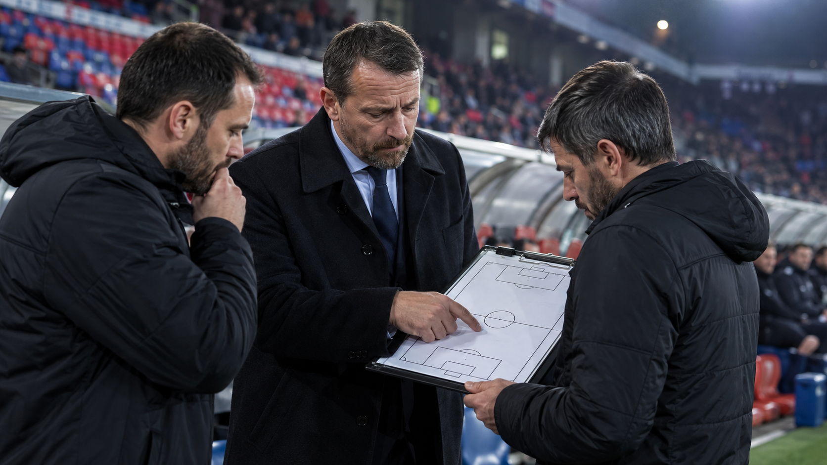AI ilustracija: Slaviša Jokanović sa članovima stručnog štaba