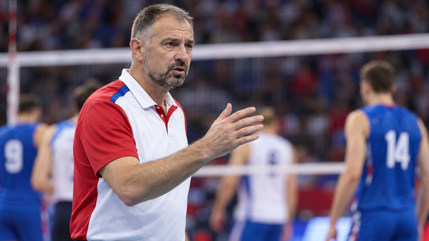 AI ilustracija: Nikola Grbić daje uputstva pored terena