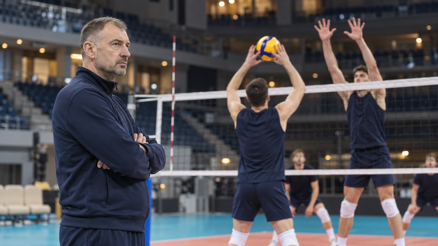 AI ilustracija: Nikola Grbić prati trening odbojkaša