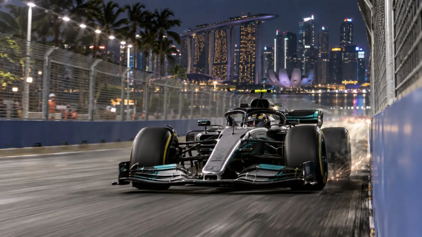 Bolid na treningu Formule 1 u Singapuru
