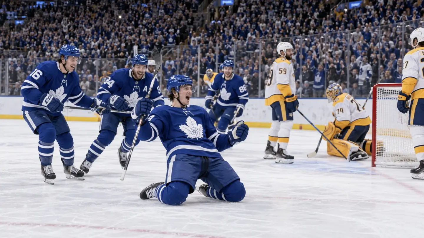Gevin Mekena slavi prvi NHL gol za Toronto